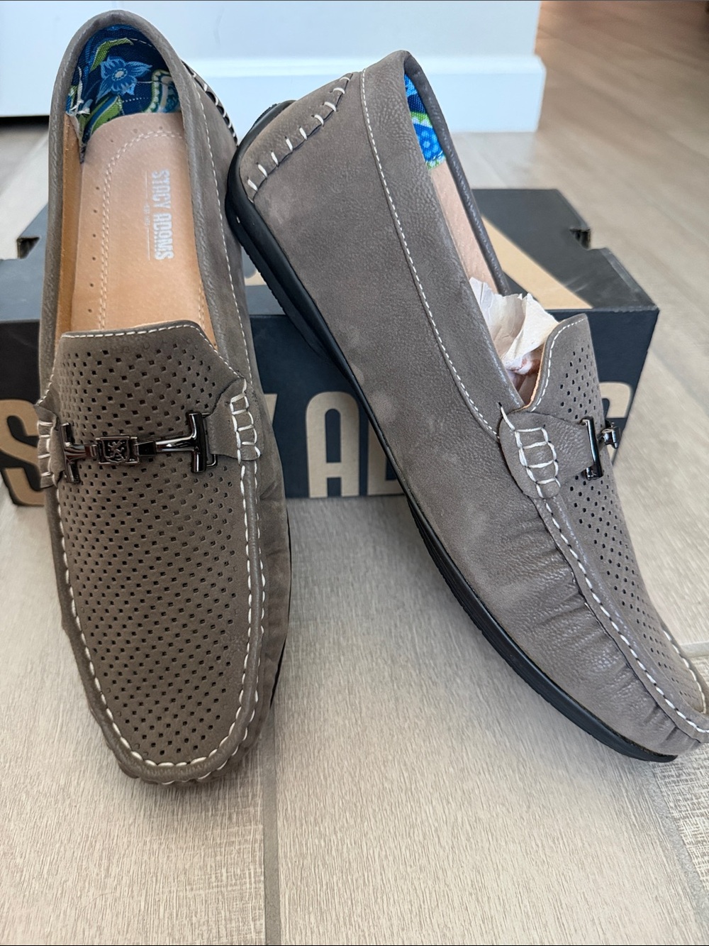 Stacy Adams Gray Perforated Slip-On Loafers with Metal Bit - Picture 3 of 8